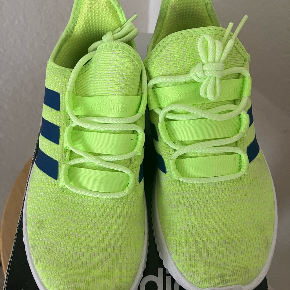 Adidas Youth Neon Lime & Navy Slip-On Sneakers